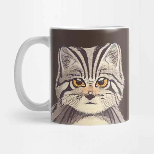 Cute Pallas Cat with Adorable Kitten Face in Vintage Manul by Mochabonk